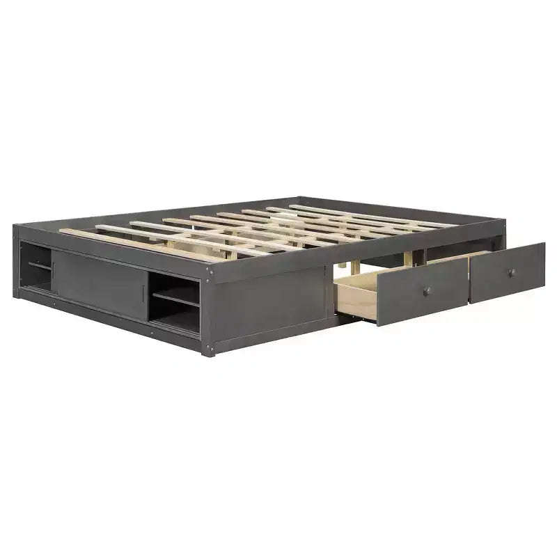Cadre de lit plateforme Whisen Queen avec 4 tiroirs de rangement et rangement dans le pied de lit