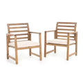 Emilano Set of 2 Acacia Wood Club Chair - Natural Stained - Christopher Knight Home: Weather-Resistant Patio Accent Chairs with Polyester Cushions