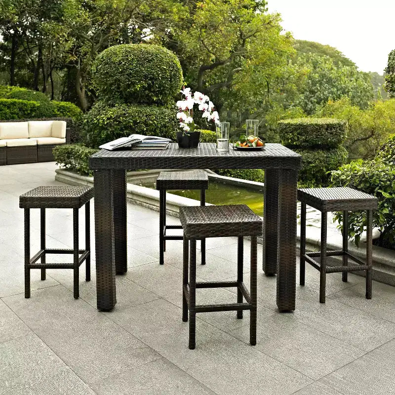 Ensemble de salle à manger Palm Harbor 5 pièces en osier de hauteur comptoir d'extérieur – Marron – Crosley : Cadre en acier, résistant aux UV, sans coussin