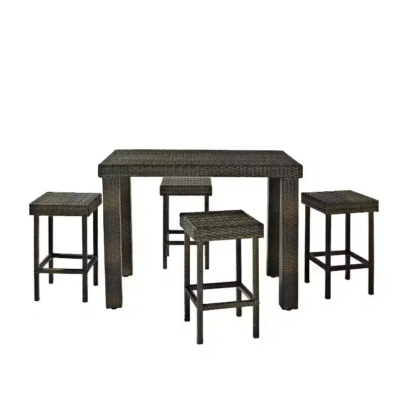 Ensemble de salle à manger Palm Harbor 5 pièces en osier de hauteur comptoir d'extérieur – Marron – Crosley : Cadre en acier, résistant aux UV, sans coussin