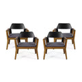 Soho 4pk Outdoor Acacia Wood Club Chairs with Cushions - Teak/Black/Dark Gray - Christopher Knight Home