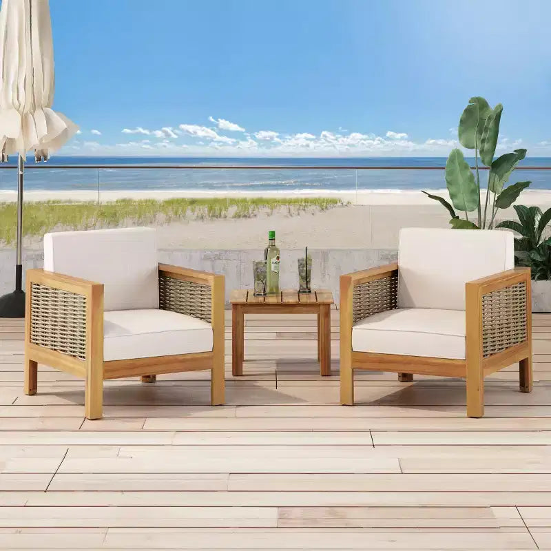 Linwood, lot de 2 fauteuils de jardin en bois d'acacia avec accents en osier - Teck/Brun/Beige - Christopher Knight Home