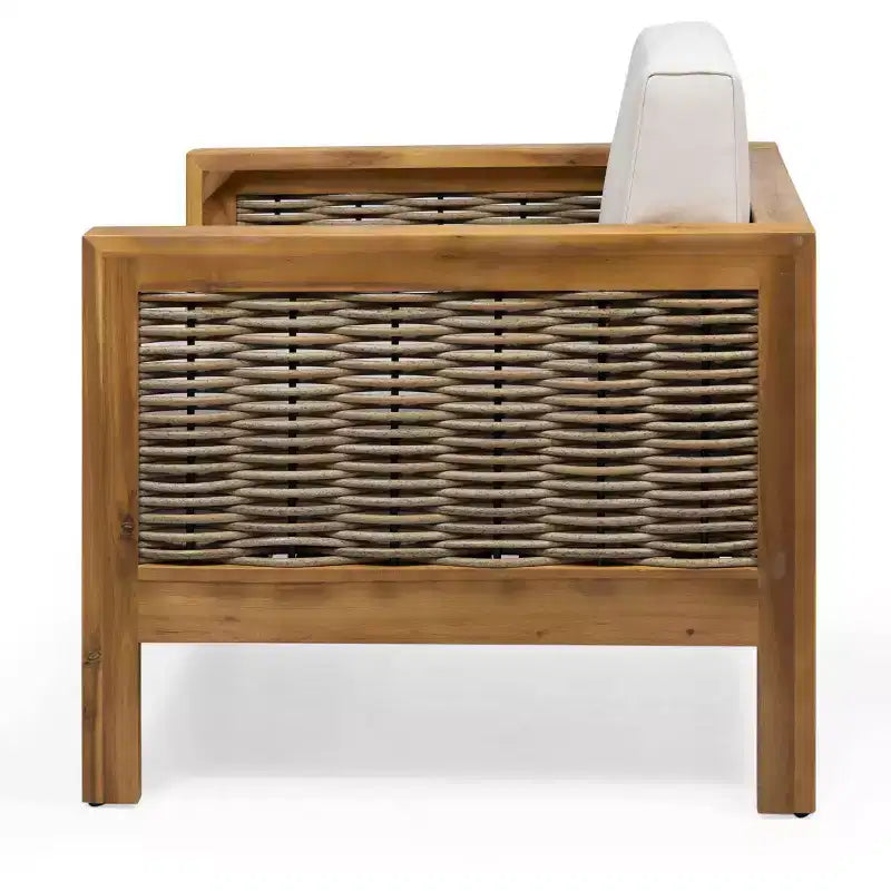 Linwood, lot de 2 fauteuils de jardin en bois d'acacia avec accents en osier - Teck/Brun/Beige - Christopher Knight Home