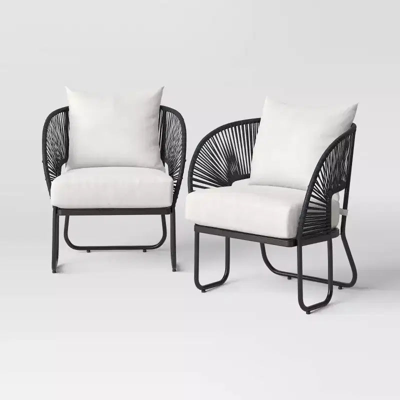 2pc Steel Mackworth Rope Outdoor Patio Club Chairs Black - Threshold™: Weather-Resistant Steel Frame, Polyester Cushions