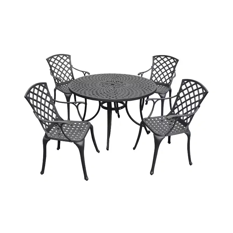 Sedona 46" 5pc Outdoor Dining Set with Highback Chairs - Black - Crosley