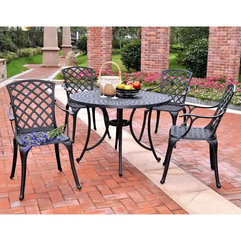 Sedona Ensemble de salle à manger d'extérieur 5 pièces de 117 cm avec chaises à dossier haut – Noir – Crosley