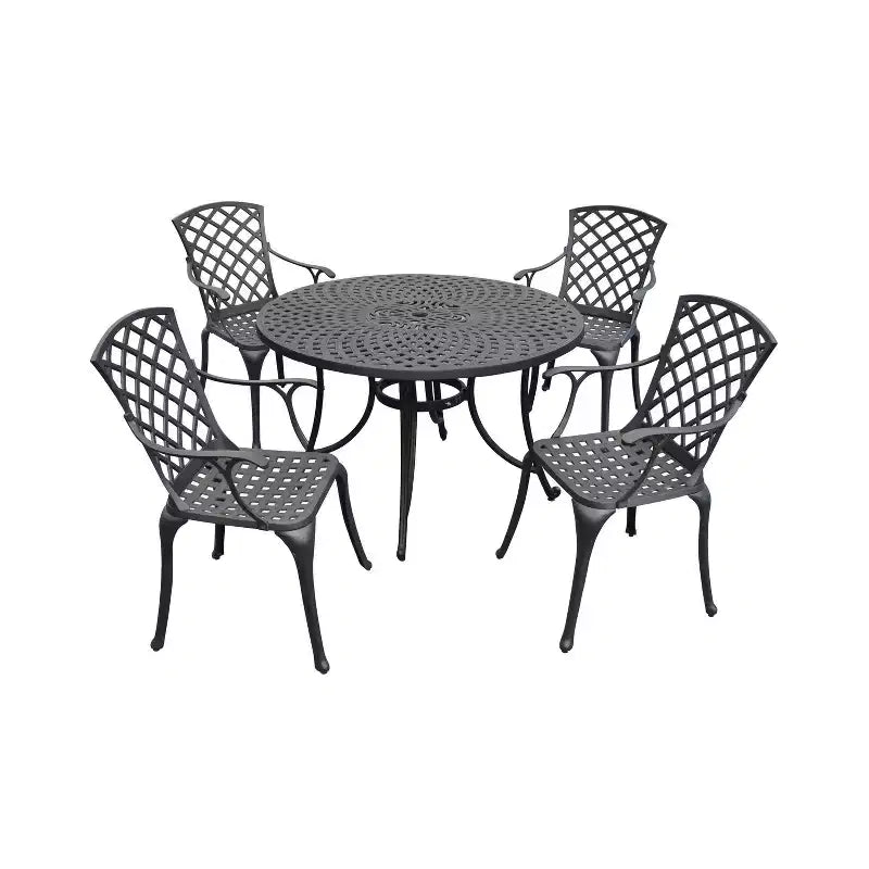 Sedona Ensemble de salle à manger d'extérieur 5 pièces de 117 cm avec chaises à dossier haut – Noir – Crosley