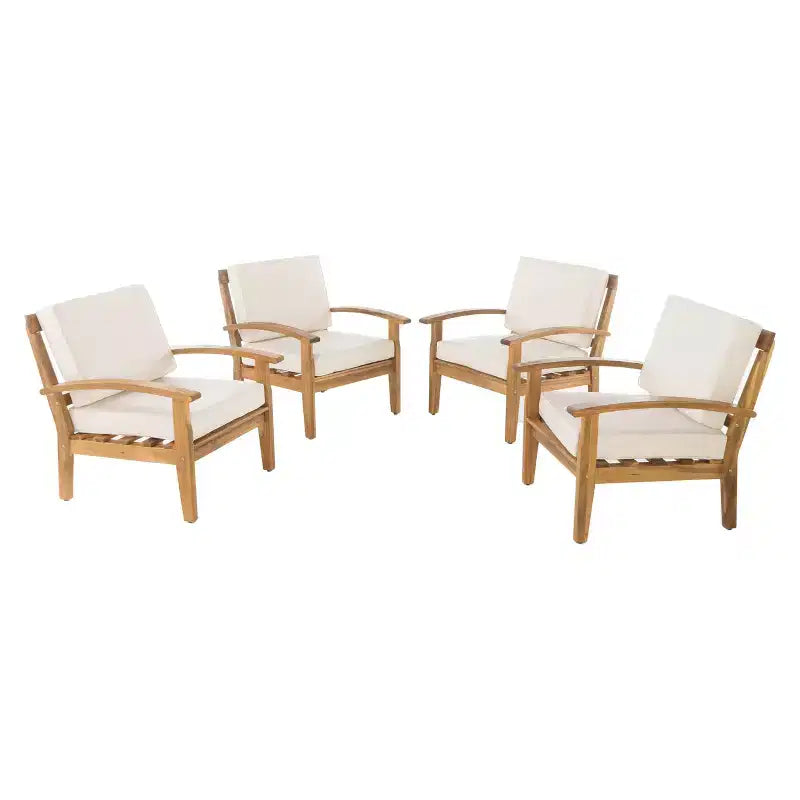 Peyton 4pk Acacia Wood Patio Club Chairs w/ Cushions - Beige - Christopher Knight Home
