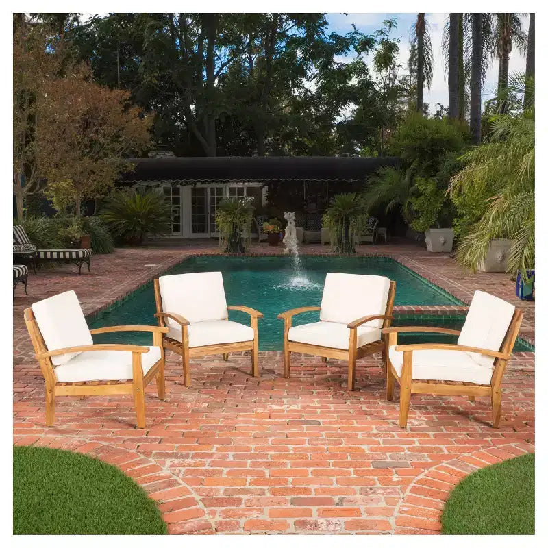 Fauteuils de jardin Peyton 4 pièces en bois d'acacia avec coussins – Beige – Christopher Knight Home