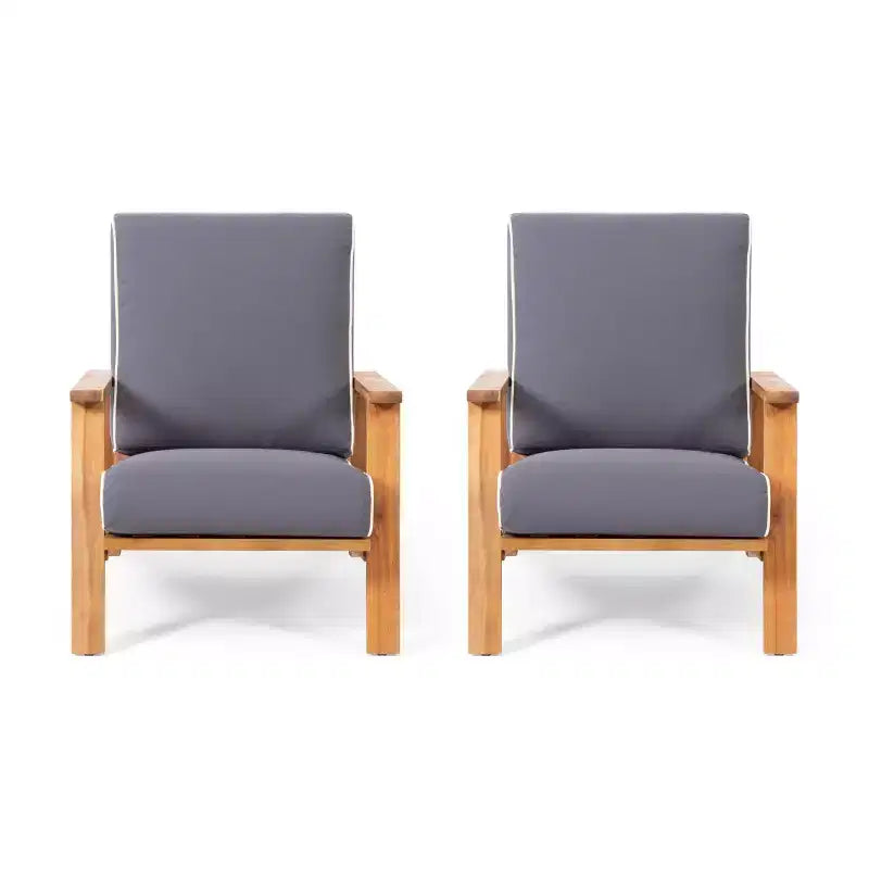 Paloma 2pk Outdoor Acacia Wood Club Chairs with Cushions - Teak/Dark Gray - Christopher Knight Home