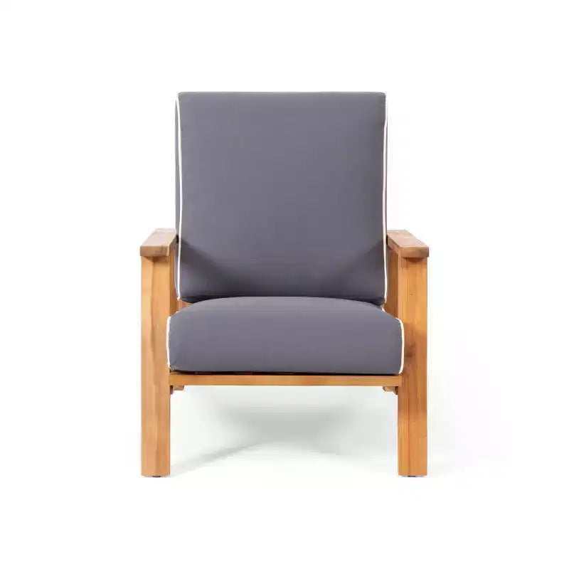 Lot de 2 fauteuils de jardin Paloma en bois d'acacia avec coussins – Teck/Gris foncé – Christopher Knight Home