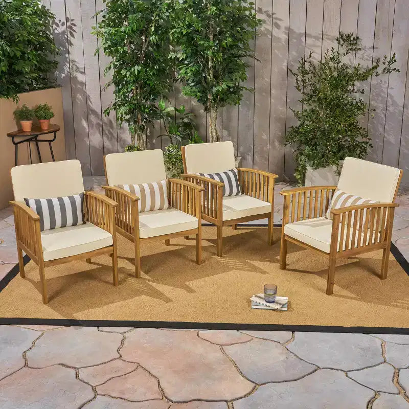 Fauteuils de club en acacia Casa 4 places - Marron/Crème - Christopher Knight Home
