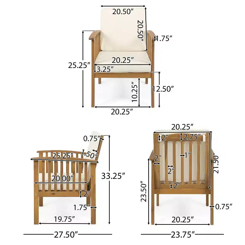 Fauteuils de club en acacia Casa 4 places - Marron/Crème - Christopher Knight Home