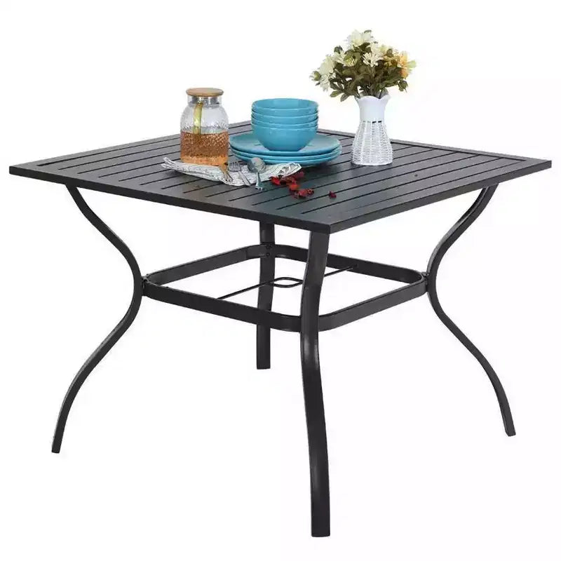 Ensemble de patio 5 pièces avec table carrée et chaises inclinables en toile avec accoudoirs - Captiva Designs : Mobilier de salle à manger d'extérieur