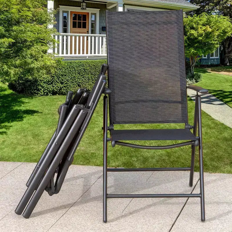 Ensemble de patio 5 pièces avec table carrée et chaises inclinables en toile avec accoudoirs - Captiva Designs : Mobilier de salle à manger d'extérieur