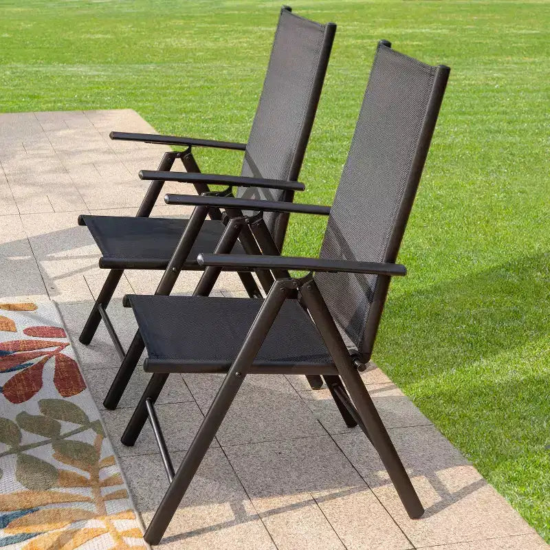 Ensemble de patio 5 pièces avec table carrée et chaises inclinables en toile avec accoudoirs - Captiva Designs : Mobilier de salle à manger d'extérieur