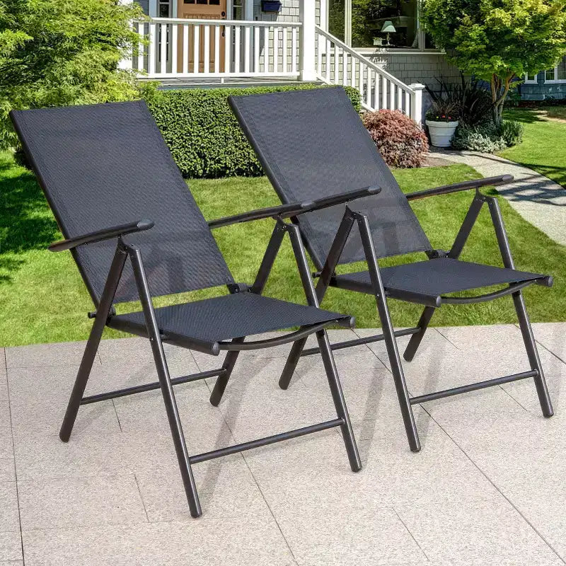 Ensemble de patio 5 pièces avec table carrée et chaises inclinables en toile avec accoudoirs - Captiva Designs : Mobilier de salle à manger d'extérieur