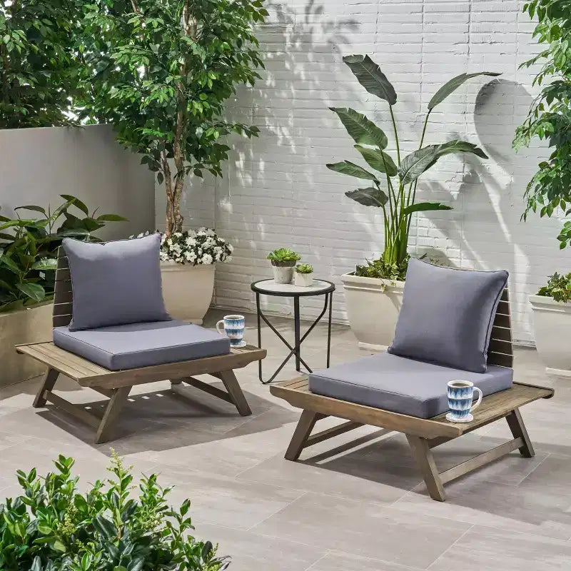 Lot de 2 chaises de club en bois d'acacia Sedona Gris/Gris foncé - Christopher Knight Home : Chaises d'appoint de patio résistantes aux intempéries