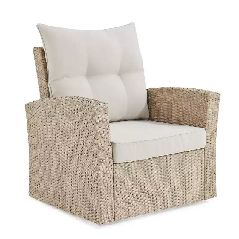Fauteuil d'extérieur Canaan en osier toutes saisons avec coussins marron - Meubles Alaterre : Chaise d'appoint de patio, Résistant aux intempéries