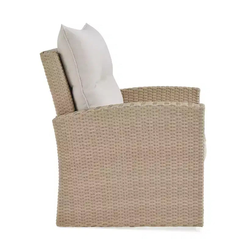 Fauteuil d'extérieur Canaan en osier toutes saisons avec coussins marron - Meubles Alaterre : Chaise d'appoint de patio, Résistant aux intempéries