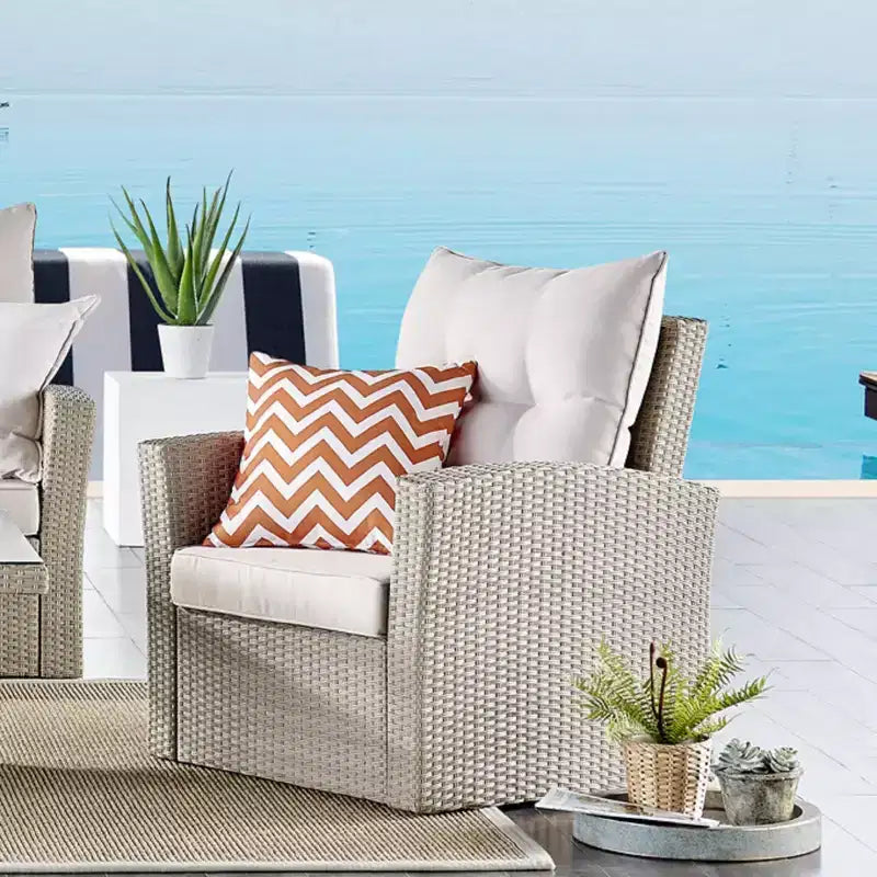 Fauteuil d'extérieur Canaan en osier toutes saisons avec coussins marron - Meubles Alaterre : Chaise d'appoint de patio, Résistant aux intempéries