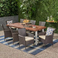 Flamingo 9pc Wood and Wicker Dining Set Dark Brown/Multibrown/Beige - Christopher Knight Home: Weather-Resistant, 8 Chairs