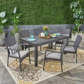 7pc Davenport Wood & Wicker Expandable Patio Dining Set Gray: Acacia Table, Umbrella Hole - Christopher Knight Home