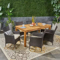 Nadia 7pc Wood & Wicker Expandable Patio Dining Set - Natural/Brown/Beige - Christopher Knight Home: Includes 6 Chairs, Removable Cushions