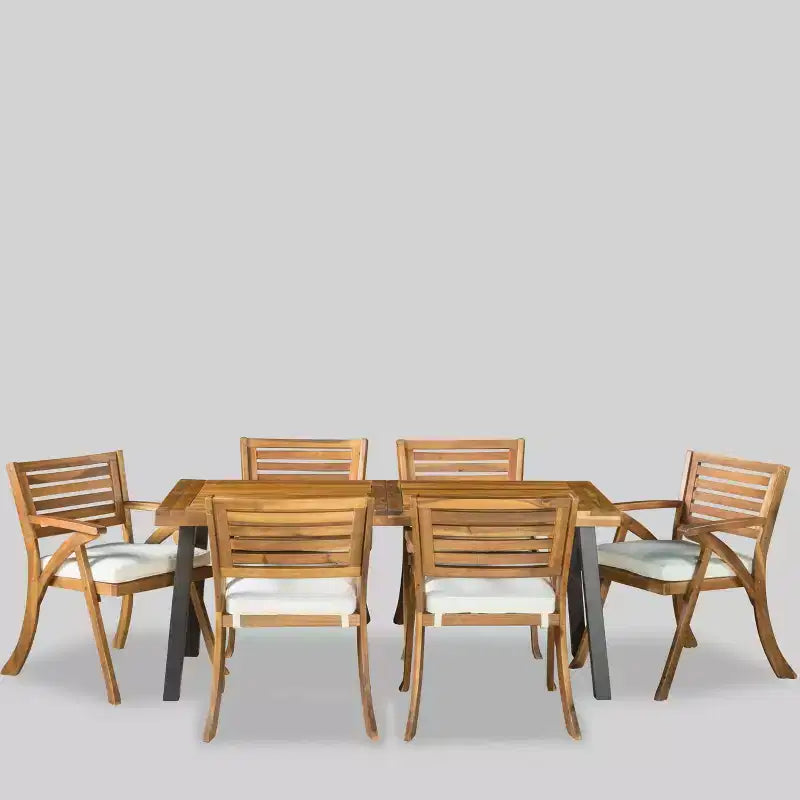 Ensemble de salle à manger 7 pièces en bois d'acacia Della-Hermosa – Teck – Christopher Knight Home : résistant aux intempéries avec coussins en polyester