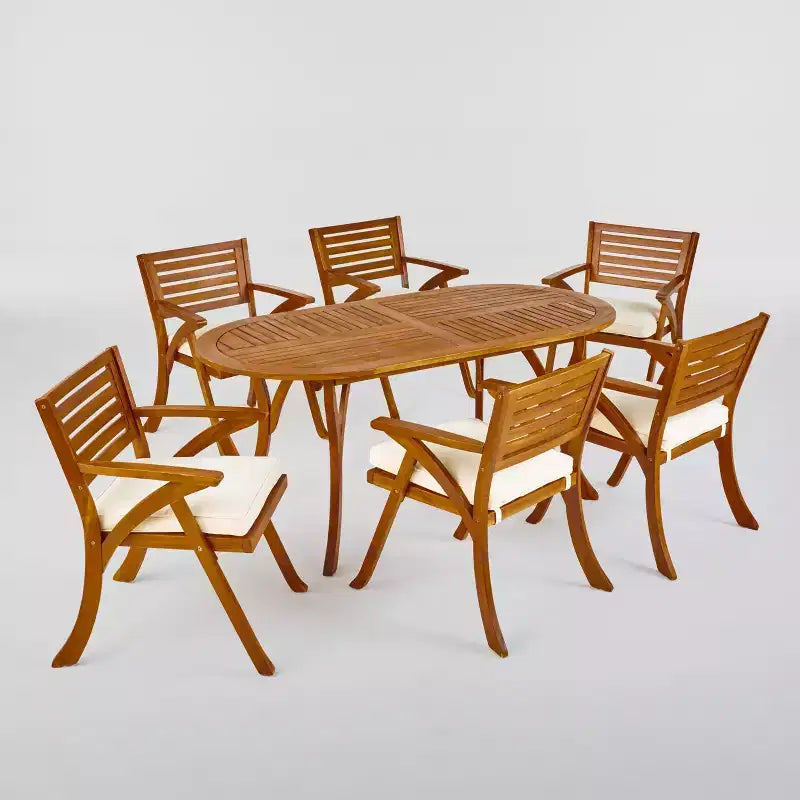 Ensemble de salle à manger ovale 7 pièces Hermosa en bois d'acacia – Teck/Crème – Christopher Knight Home