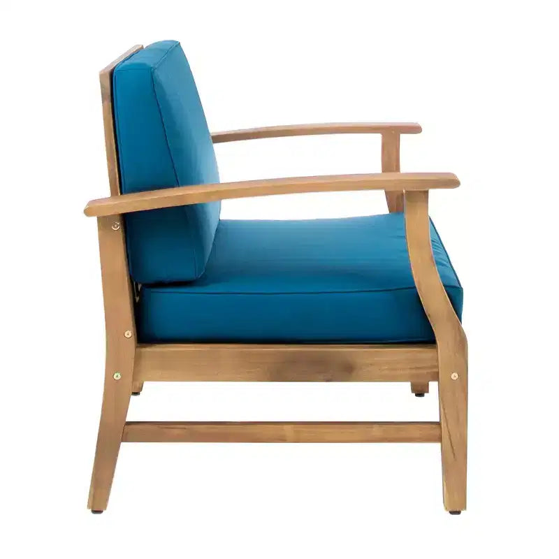 Fauteuils de club Perla en bois d'acacia, lot de 4 - Teck/Bleu - Christopher Knight Home