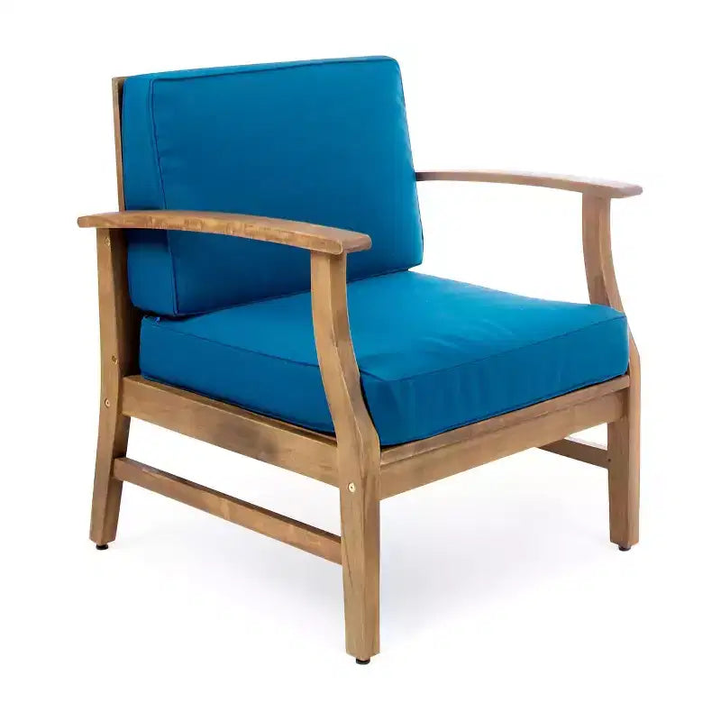 Fauteuils de club Perla en bois d'acacia, lot de 4 - Teck/Bleu - Christopher Knight Home