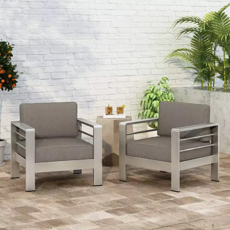 Fauteuil de jardin Cape Coral, lot de 2, en aluminium - Gris - Christopher Knight Home : Résistant aux intempéries, design moderne