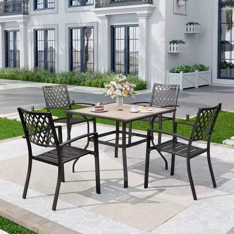 5pc Patio Set with Faux Wood Table & Metal Chairs - Captiva Designs