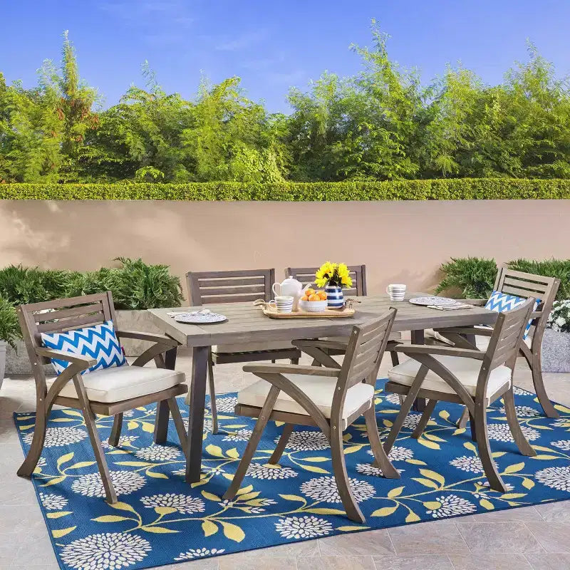 Della-Hermosa 7pc Acacia Wood Dining Set - Gray - Christopher Knight Home