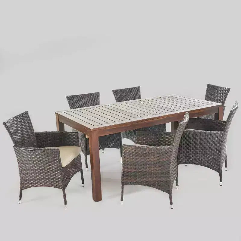 Ensemble de salle à manger de patio Lincoln 7 pièces en bois d'acacia et osier – Marron foncé – Christopher Knight Home : Résistant aux intempéries, 6 places