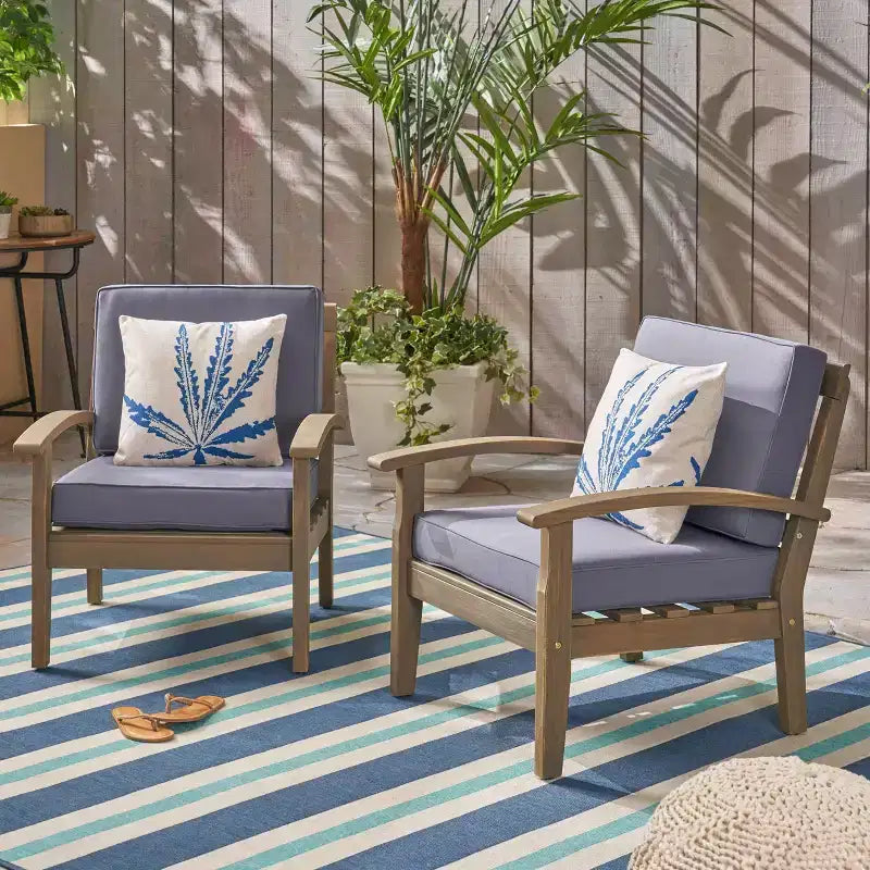2 chaises de jardin en bois d'acacia - Gris - Christopher Knight Home : Résistant aux intempéries, coussins en polyester