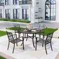 5pc Outdoor Dining Set with Stackable Chairs & Metal Round Table with Umbrella Hole - Black - Captiva Designs: Weather-Resistant Patio Set
