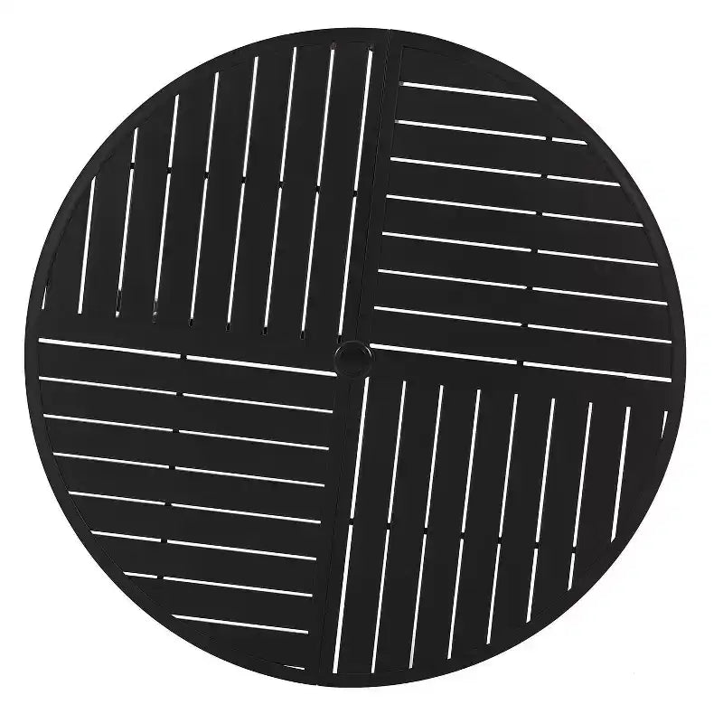 Ensemble de salle à manger d'extérieur 5 pièces avec chaises empilables et table ronde en métal avec trou pour parasol - Noir - Captiva Designs : Ensemble de patio résistant aux intempéries