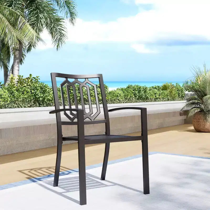 Ensemble de salle à manger d'extérieur 5 pièces avec chaises empilables et table ronde en métal avec trou pour parasol - Noir - Captiva Designs : Ensemble de patio résistant aux intempéries