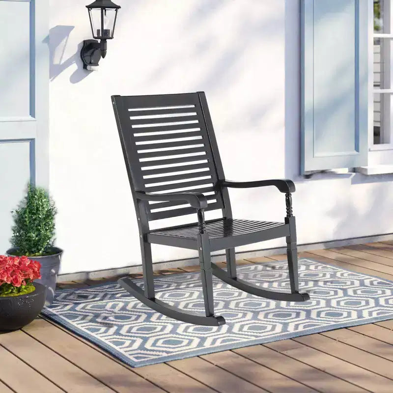 Outdoor Acacia Wood Rocking Chair - Captiva Designs: UV & Water-Resistant, Powder-Coated Frame, Fixed Arms