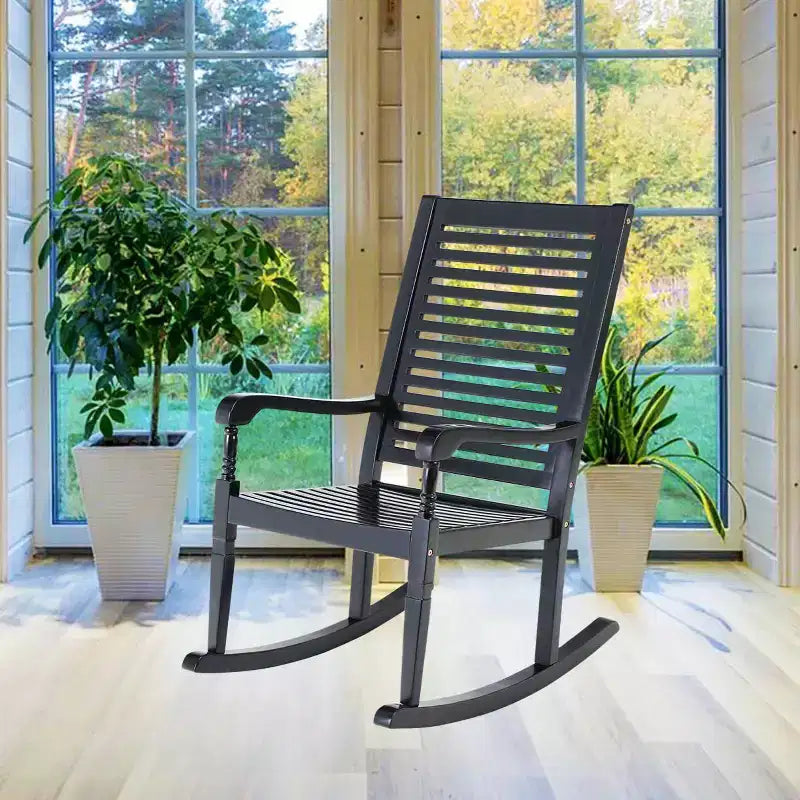 Fauteuil à bascule d'extérieur en bois d'acacia - Captiva Designs : Résistant aux UV et à l'eau, cadre thermolaqué, accoudoirs fixes