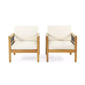 2pk Elias Outdoor Acacia Wood Club Chairs with Cushions Teak/Beige - Christopher Knight Home: Weather-Resistant, UV Protection, Iron Frame