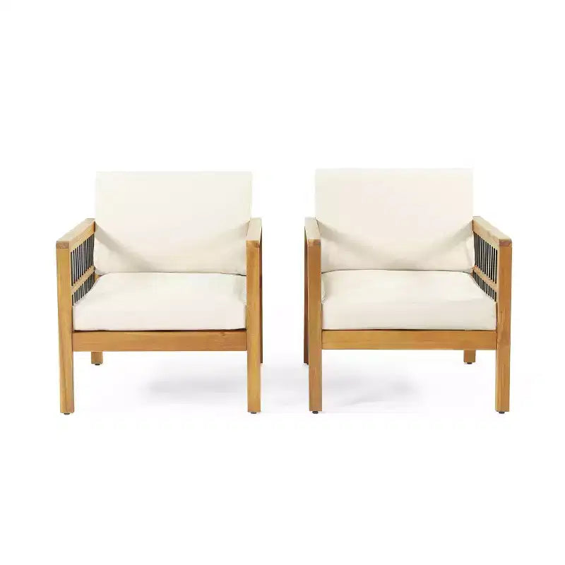 2pk Elias Outdoor Acacia Wood Club Chairs with Cushions Teak/Beige - Christopher Knight Home: Weather-Resistant, UV Protection, Iron Frame