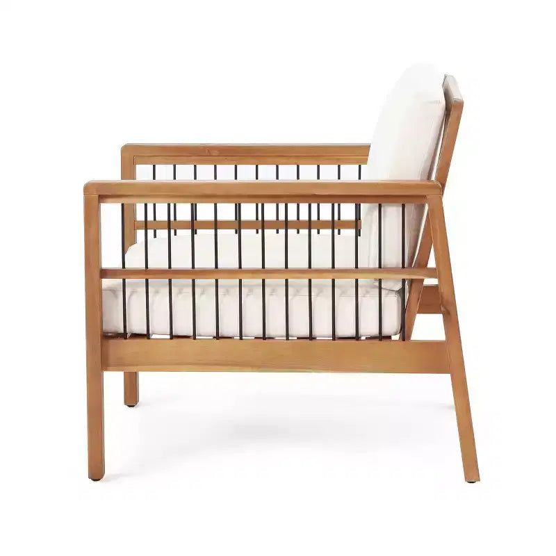Lot de 2 fauteuils de jardin Elias en bois d'acacia avec coussins teck/beige - Christopher Knight Home : Résistant aux intempéries, protection UV, cadre en fer
