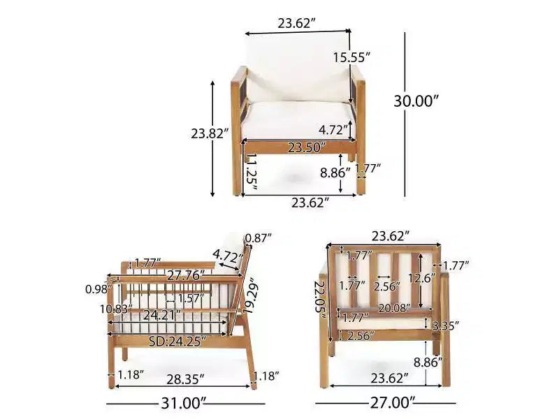 Lot de 2 fauteuils de jardin Elias en bois d'acacia avec coussins teck/beige - Christopher Knight Home : Résistant aux intempéries, protection UV, cadre en fer
