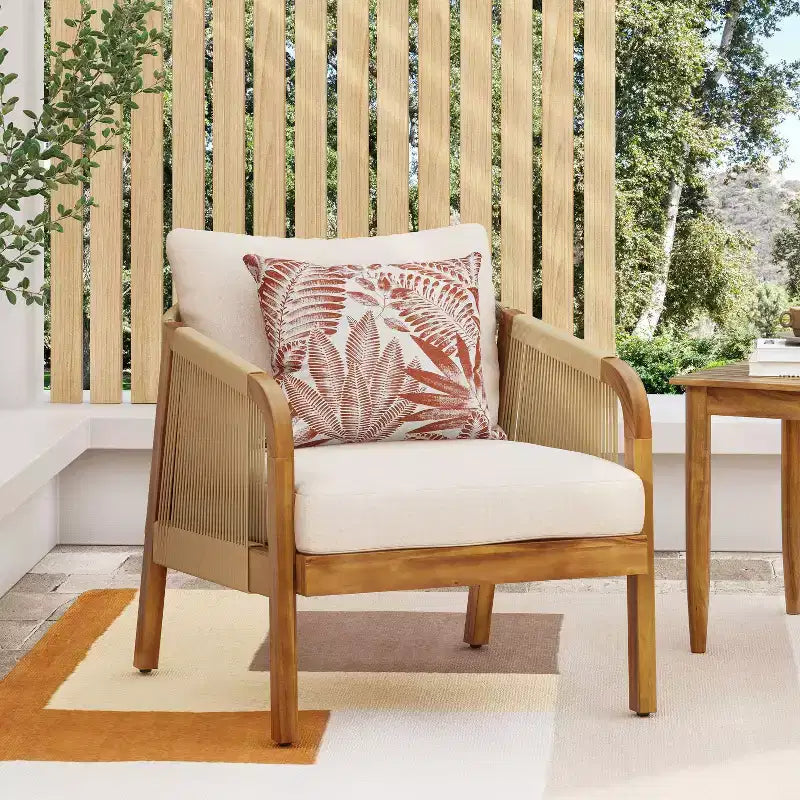 Chaise de club d'extérieur Christopher Knight Home Jabe en bois d'acacia et osier avec coussins