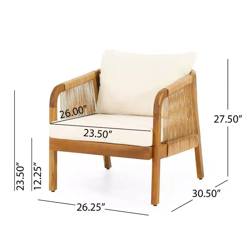 Chaise de club d'extérieur Christopher Knight Home Jabe en bois d'acacia et osier avec coussins