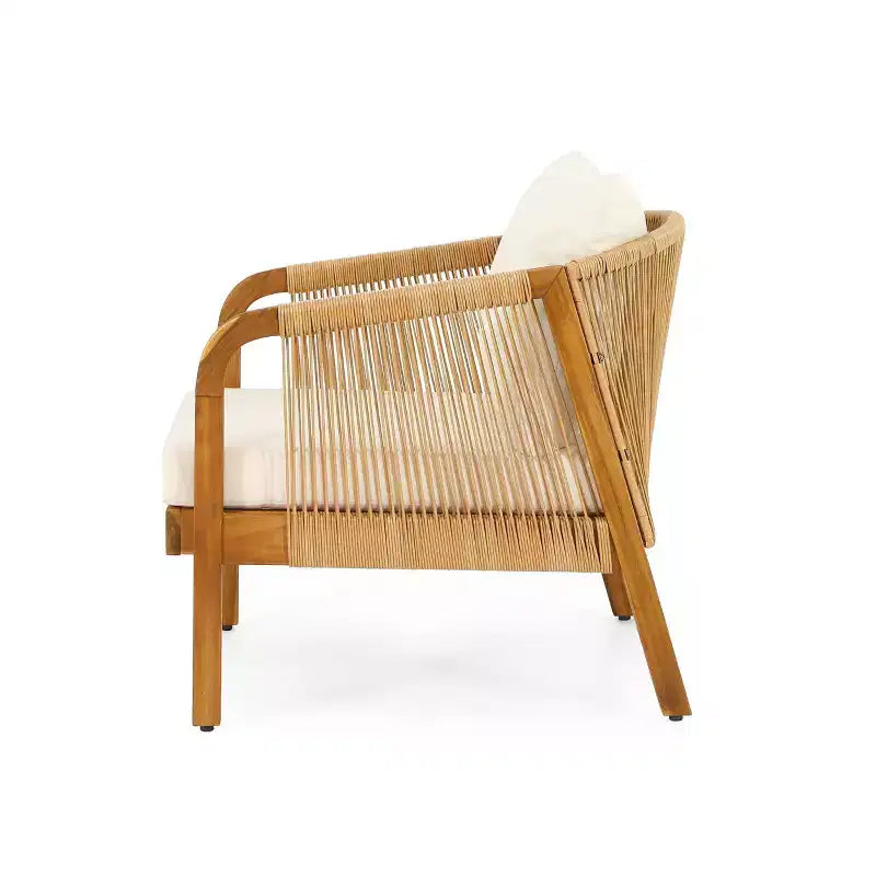 Chaise de club d'extérieur Christopher Knight Home Jabe en bois d'acacia et osier avec coussins
