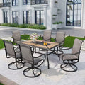 7pc Patio Dining Set with Faux Steel Table & 360 Swivel Sing Arm Chairs - Captiva Designs: Weather-Resistant Outdoor Furniture